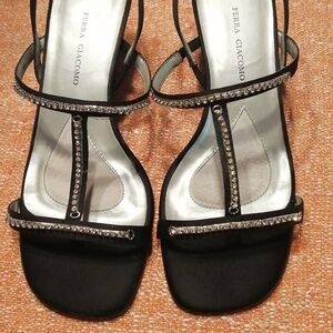 Black Sandals with Crystal Detailing
